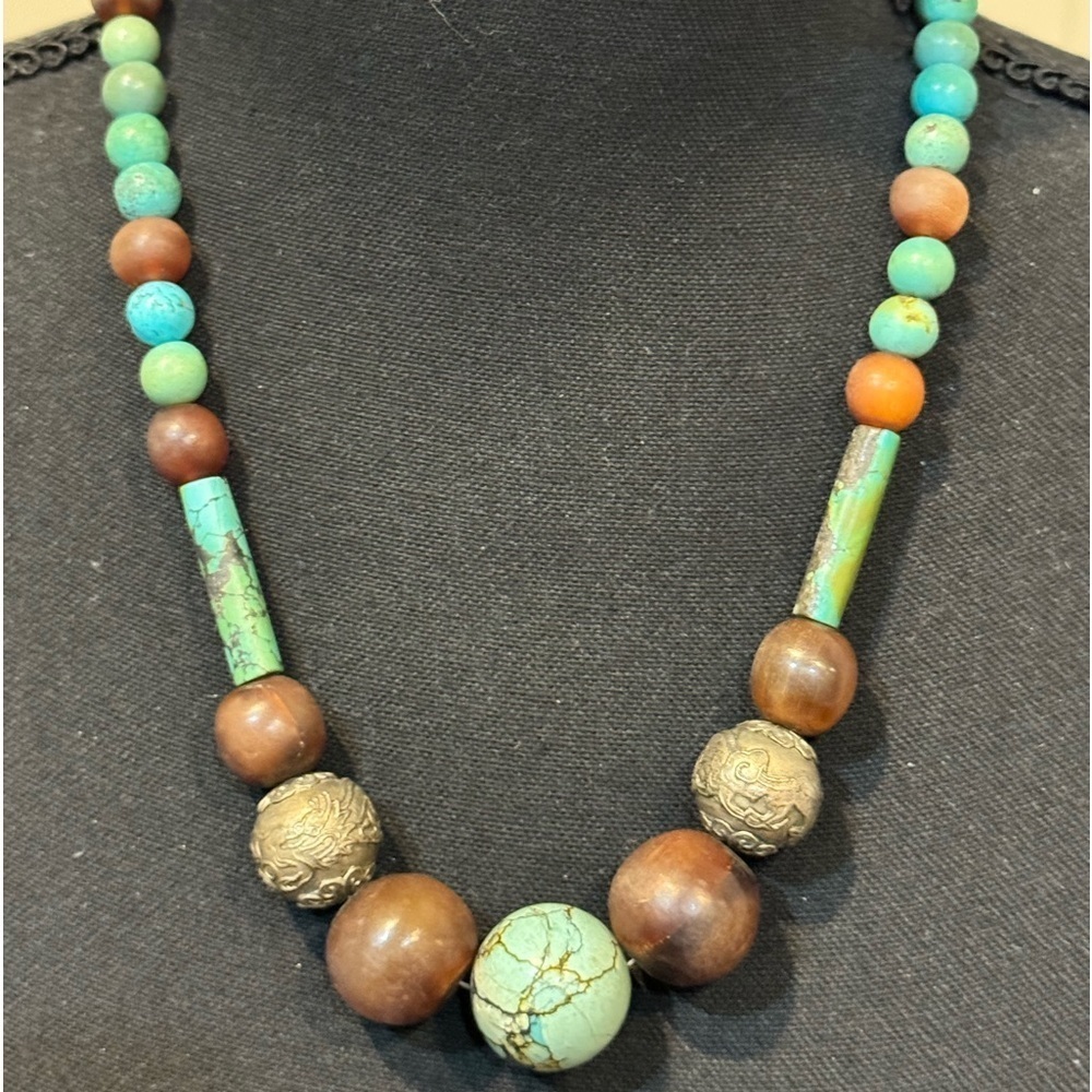 Bohemian Long Chunky Multi Color Beaded Faux Turq… - image 2